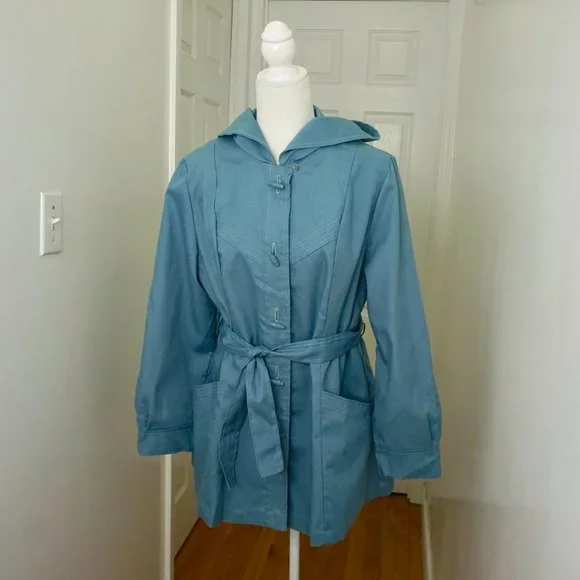 💜 VINTAGE Light Blue Hooded Long Sleeve Jacket/Coat - Picture 3 of 15